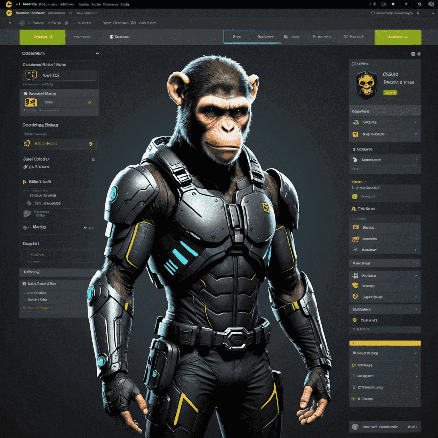 A detailed illustration showing the CS2 skin deposit process on SkinsMonkey Ci. The image displays a user interface with steps to deposit skins, including selecting items, confirming trades, and the final addition to the user's SkinsMonkey Ci inventory. The design follows the dark theme with neon accents, matching the overall website style.