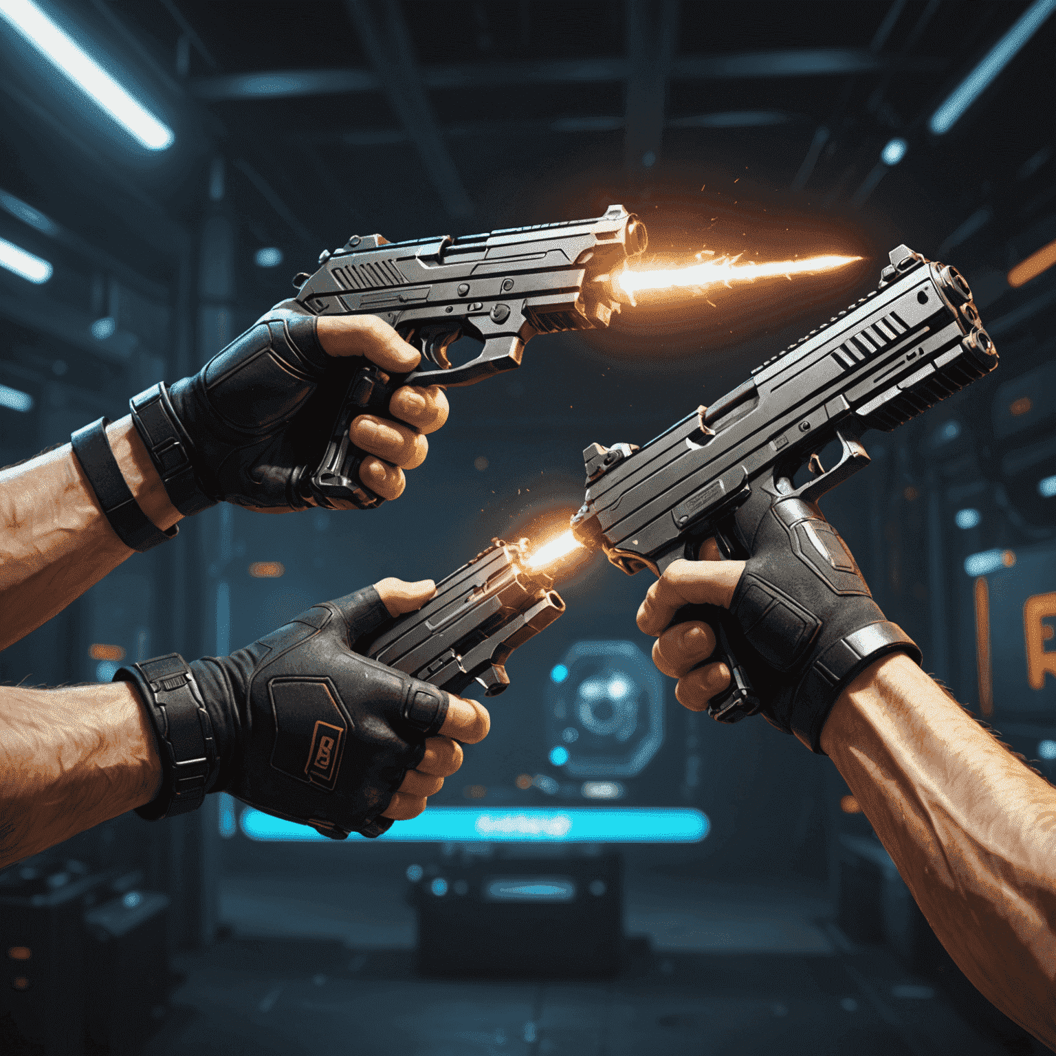 Two hands exchanging glowing CS2 weapon skins, representing the trading feature on SkinsMonkey Ci
