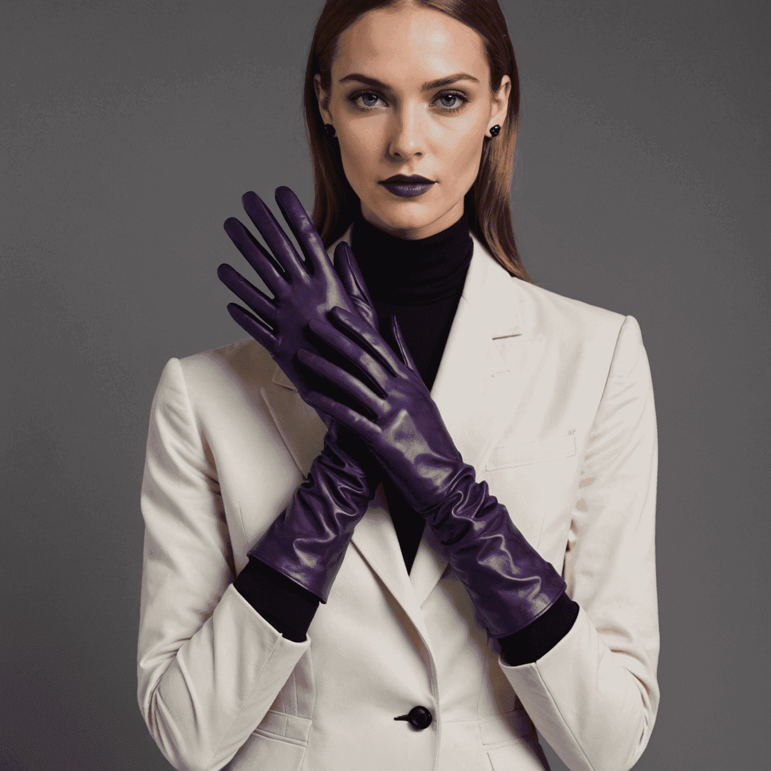 A pair of sleek gloves with a deep purple and black design reminiscent of Pandora's Box