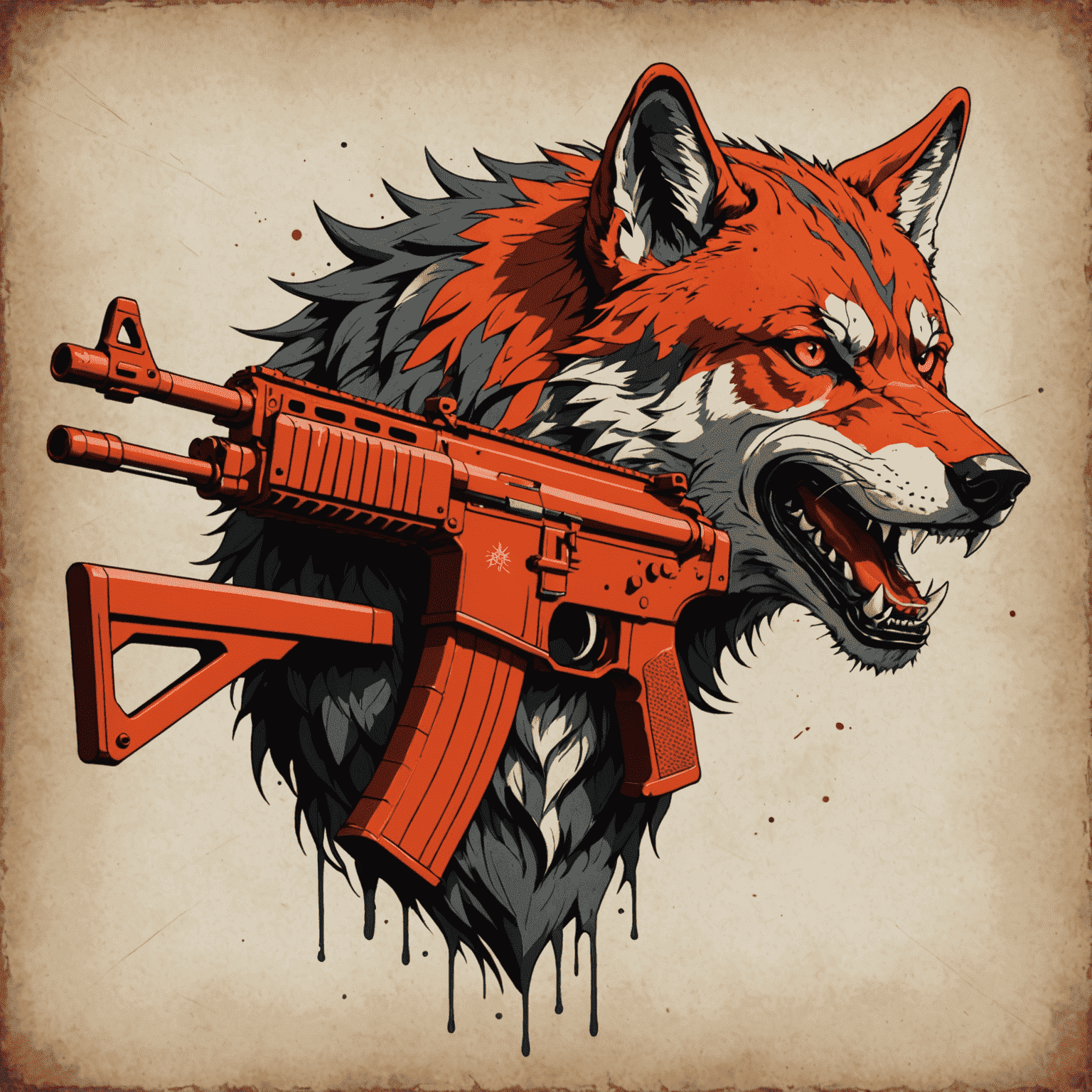 An M4A4 featuring the iconic Howl design with a fierce wolf in red and orange